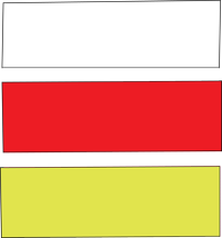 Dos marcas de confirmación cuando coinciden dos senderos, un GR y un PR, en el mismo trazado, y otras dos de aviso cuando éstos se van a separar.